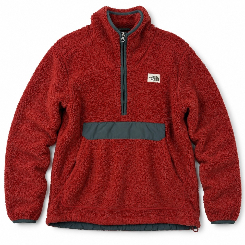 The North Face Sherpa Fleece Pullover Mens Small Red Quarter Zip Elbow Patches